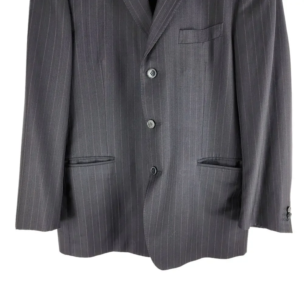 Zegna 100% Wool Pin Stripe Blazer Black Double Vent Three Button Size 46R